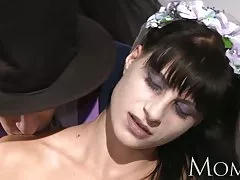 Beautiful mulatto in white lingerie gets cunnilingus from black and fucking