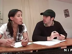 A woman fondles the ass dildo, and then gets back cock