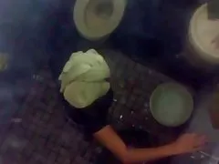 Blonde sucks cum from pussy brunette and swallows