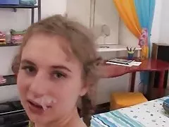 Black woman sucks dick and licks tits.