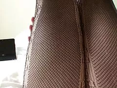 Lesbians in skin color stockings masturbate pussy with gloves