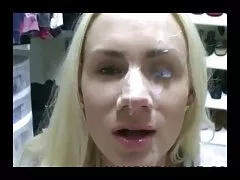 Titted woman in stockings fucks in the room